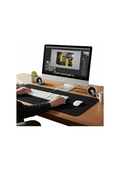 Keçe Bilgisayar Mouse Pedi 100x44 Cm Siyah Renk Çalışma Masası Düzenleyici 3 Mm Kalınlık Masa Üstü Düzenleyici Mat