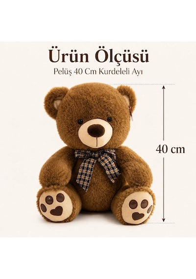 40 Cm Kurdeleli Pelüş Ayı, 3 Asorti Renk, Yumuşak Oyuncak Ve Hediyelik Sevimli Ayıcık Pjh16564-40cm Açık Kahve Genel