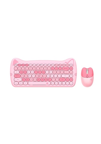 Geezer Cat Kablosuz Klavye Mouse Seti 2.4g Kedi Kulaklı Sevimli 84 Tuş Kompakt Renkli Set Optik