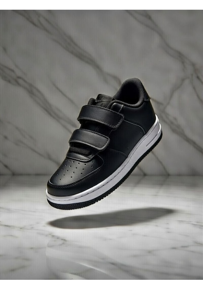 Çocuk Cilt Cırt Cırtlı Siyah Sneaker Premium Kalite, Hafif ... Beyaz - Siyah