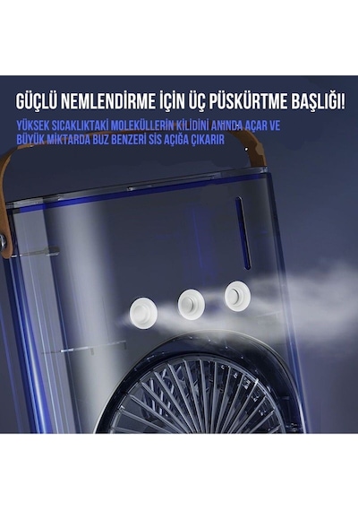 Şarjlı Uzaktan Kumanda Buzlu Taşınabilir Fan Soğutucu Rgb Led Çift Fanlı Buz Hazneli Masaüstü Fan