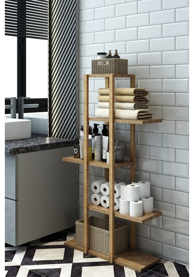 Fida Ahşap Raf Ünitesi 5 Katlı Mutfak Banyo Salon Organizer 40x108 Cm