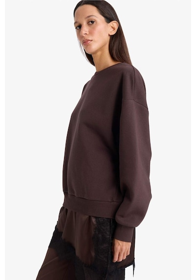 Defacto Relax Fit Bisiklet Yaka Etek Ucu Dantel Detaylı Sweatshirt G8595ax25cwbn130 Kahve-bn130