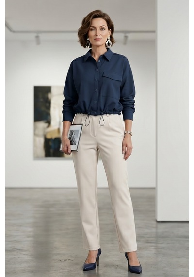 Goffra Kadın Flexon Ultra Esnek Relaxed Beli Lastikli Jogger Pantolon Krem W702-r0433-06