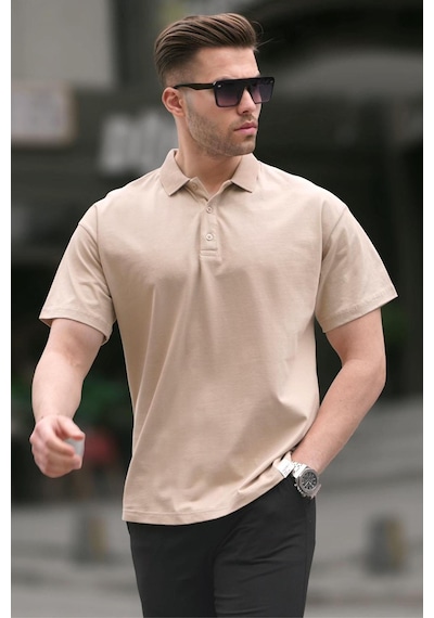 Madmext Bej Polo Yaka Basic Erkek Tişört 6126-beyaz Beyaz