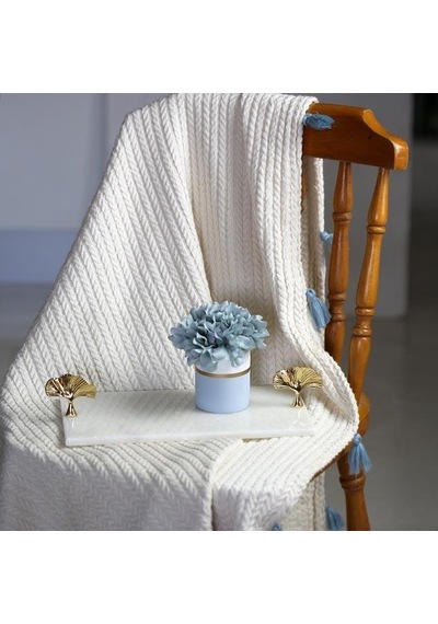 Akayev Mermer Beyaz 30x15 Cm Altın Ginkgo Sunum Tabağı Çok Renkli