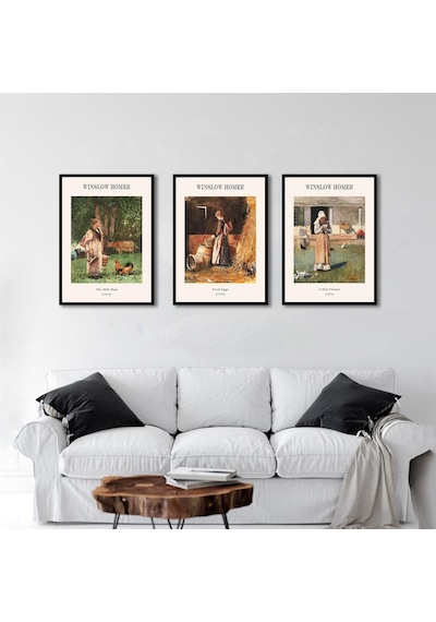 Winslow Homer Çiftlik Kızları Üçlü Çerçeveli Mdf Tablo Seti-174302
