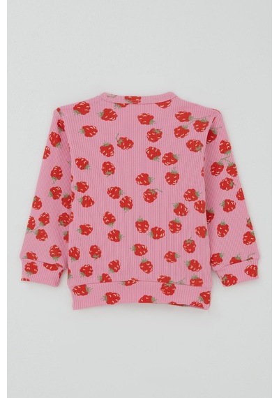 Breeze Kız Bebek Pijama Takımı Omuzdan Patlı Çilek Desenli 4 Ay-1 Yaş, Pembe Pembe