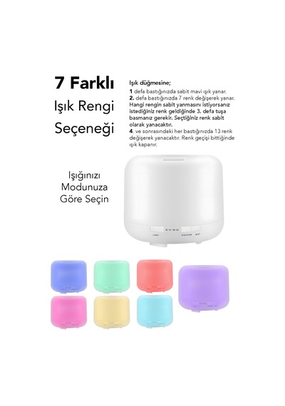 500 Ml Hava Nemlendirici - 7 Renk Led Işıklı Ultra Sessiz Buhar Makinesi Humidifier Aroma Difüzörü