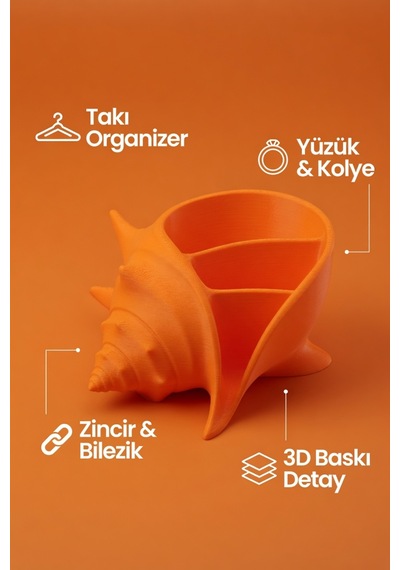 Deniz Kabuğu Takı Organizer Dekoratif Takı Kutusu Yüzük, Kolye Ve Bileklik Düzenleyici Turuncu