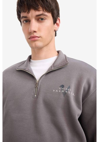 Defacto Vikings Valhalla Boxy Fit Bisiklet Yaka Baskılı Sweatshirt E9324ax25augr206 Gri-gr206