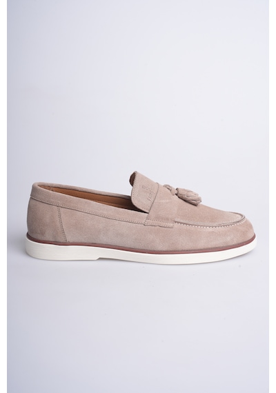 Fame Step Hakiki Deri Erkek Loafer Ayakkabı Süet Günlük Rahat Casual Mokasen Püsküllü Siena Bej
