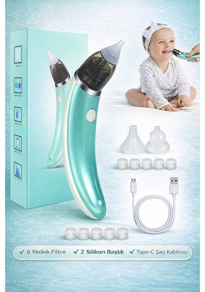Babyforce BR-8820 0-12 Yaş Şarjlı Bebek Burun Aspiratörü 5 Kademe Güçlü Vakum Açık Yeşil