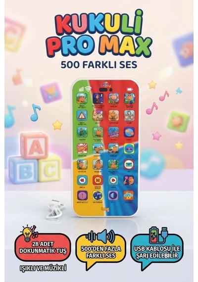 Eğitici Kukuli Şarjlı Telefon Pro Max: 28 Dokunmatik Tuşlu Ve 500 Farklı Sesli Oyuncak Telefon