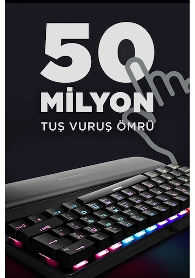 Rampage ALLY K11 12 Işık Modlu Red Switch Mekanik Bilek Destekli Rainbow Antighosting Oyuncu Klavye