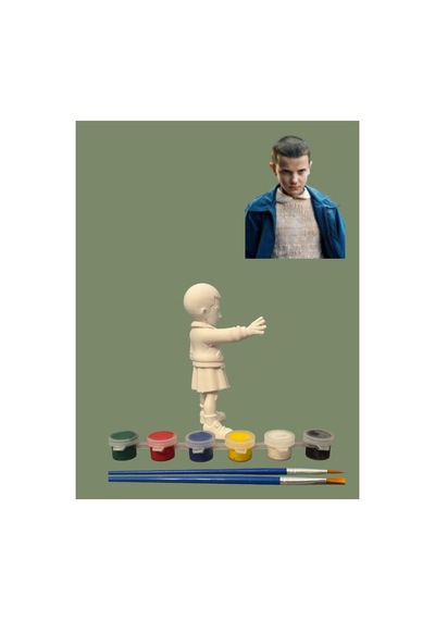 3d Stranger Things Eleven Figür Boyama Seti - Kendin Boya Hobi Ve Etkinlik Seti - Akrilik Boya + 2 Fırça