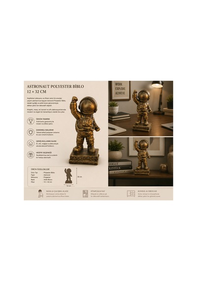 Astronot Polyester Biblo Antik Bronz 12 32 Cm
