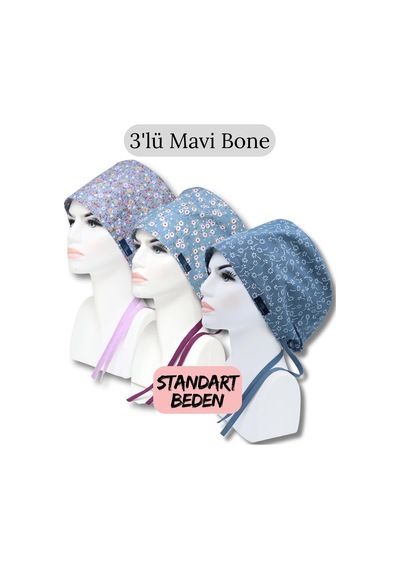 Standart Beden 3lü Mavi Bone İndigo Çıtır Mavi Çiçek Bahçesi Mavi Nazlı Çiçekler Cerrahi Bone Renkli