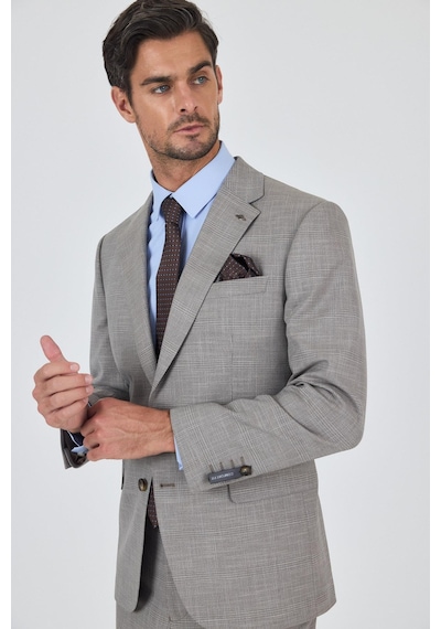 İmza Bej Mono Yaka Esnek 4 Drop Comfort Fit Classic Takım Elbise 1001250159 Bej