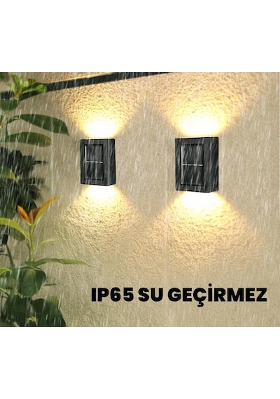 Upway Güneş Enerjili Çift Taraflı Dekoratif Duvar Lambası Solar Aplik 2 Adet Gün Işığı