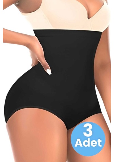 Uniquetrenders Kadın Toparlayıcı Dikişsiz Yüksek Bel Slip Korse 3'lü Set Siyah