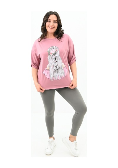 Kadın Büyük Beden Düşük Omuz Oversize T-shirt 1773-1-24 001