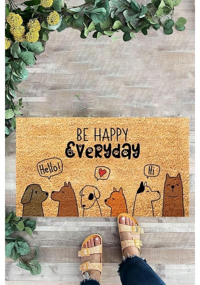 Karmat Be Happy Everyday, Konuşan Köpekler, Dekoratif Kapı Önü Paspası Siyah-45 X 70 Çok Renkli
