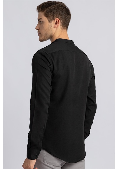 Tudors Slim Fit Dar Kesim Hakim Yaka Erkek Gömlek-22418 Siyah