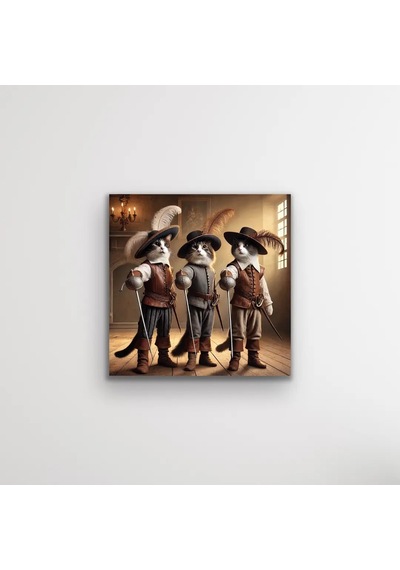 Silahşör Kedi Kanvas Tablo 90x90cm Çok Renkli