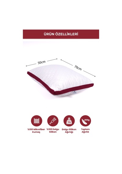 2'li Klimalı Yastık 50x70 Cm Terletmeyen, Hava Alan Mikrofiber Uyku Yastığı Bordo