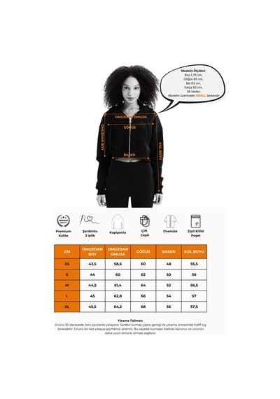 Justever Crop Kapüşonlu Fermuarlı Kanguru Cepli Şardonlu Hoodie Kırmızı Kadın Sweatshirt - Lumen Kırmızı