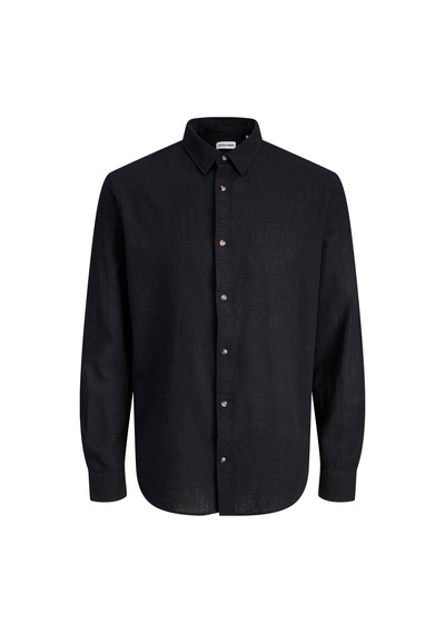 Jack & Jones Jjesummer Linen Blend Erkek Keten Karışımlı Uzun Kollu Gömlek Yazlık Siyah
