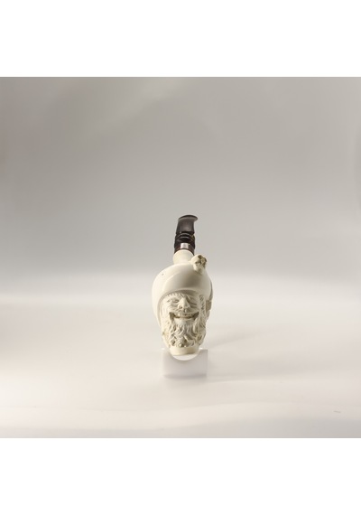 El Oyması Lületaşı Korsan Figürlü Uzun Pipo Kuru Kafa Kabartmalı, Akrilik Ağızlıklı Meerschaum