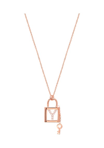 Anahtarlı Y Harfi Gümüş Kolye Gold - Rose Gold - Gümüş