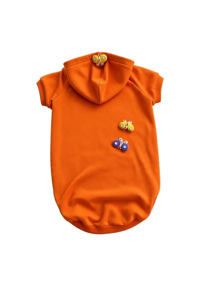 Mariposa Orange Hoodie Kelebek Detaylı İnce Polar Orta Ve Büyük Irk Köpek Sweatshirt