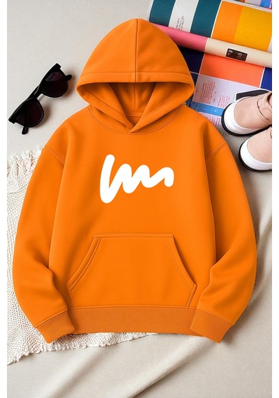 Uyguntarz Unisex W Baskılı Oversize Sweatshirt Turuncu