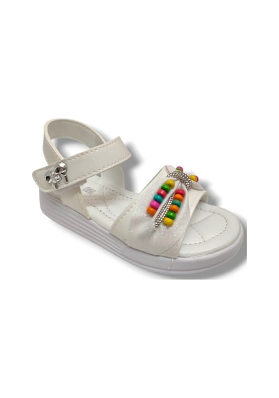 Butiqe 1809-25 Boncuk Taşli Anatomik Kız Çocuk Sandalet 31-35 Krem
