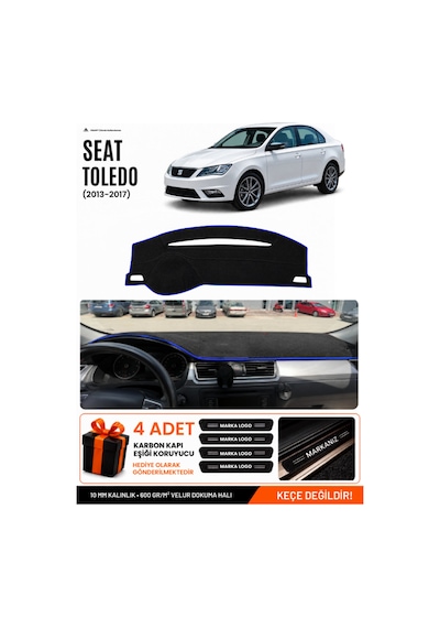 Seat Toledo 2013-2017 Uyumlu Torpido Koruma, Torpido Örtüsü, Torpido Kılıfı - Siyah Mavi