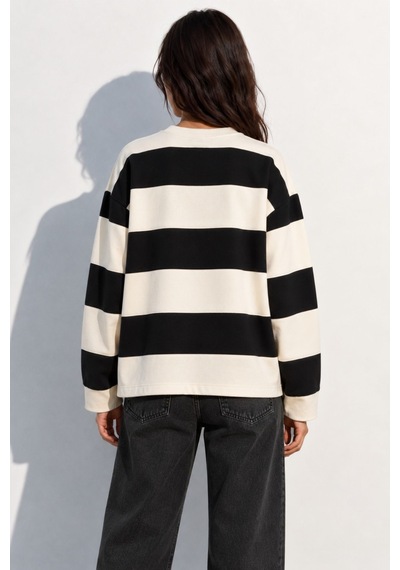 Hiccup Bıpantolon Kadın Oversize Çizgili Bisiklet Yaka Sweatshirt Çok Renkli 03