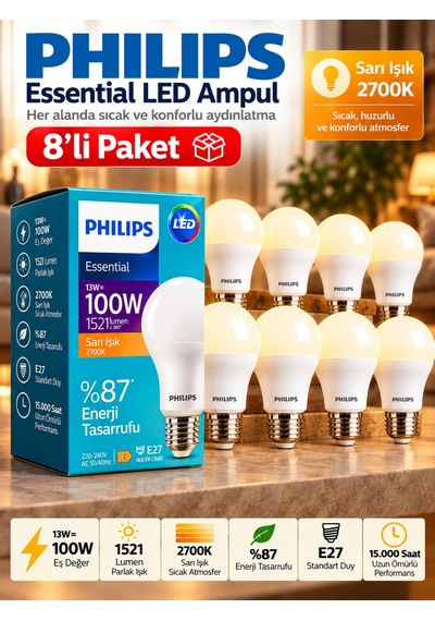 8 Adet 13w Sarı Işık 2700k E27 Duylu Kalın Duy Led Ampul