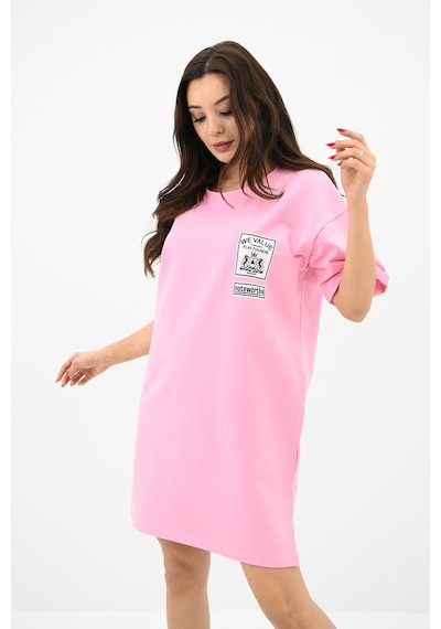 Kadın Baskılı Oversize T-shirt Elbise 5218-24 Renkli