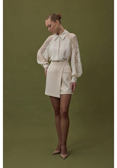 Sateen Talia Şort Etek - Bej-137064 Bej