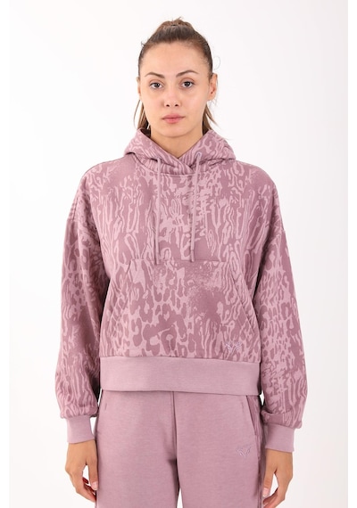 Maraton Sportswear Oversize Kadın Kapşonlu Uzun Kol Basic Lila Sweatshirt 21423-lila