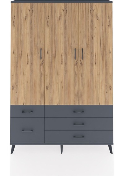 Arges Dolap 5 Raflı 5 Çekmeceli Tek Askılı 132x30x195 Antrasit-çam/antrasit Atlas Çam/antrasıt
