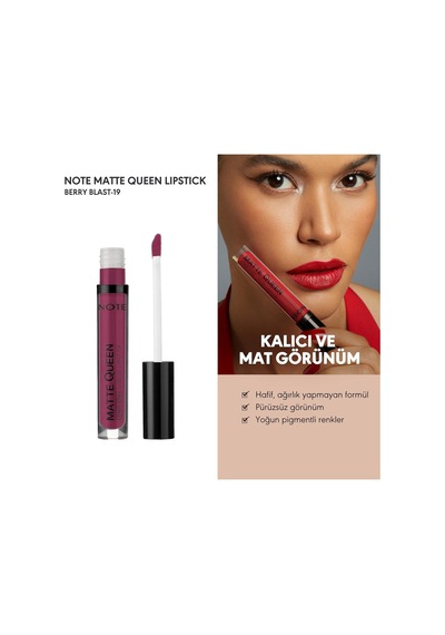 Cosmetics Matte Queen Lipstick 19 Berry Blast Kalıcı Likit Ruj, Mor Belirtilmemiş