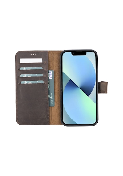 Plm Apple İphone 13 Pro Max Uyumlu Deri Cüzdanlı Kılıf G6 Kahverengi Acı Kahverengi