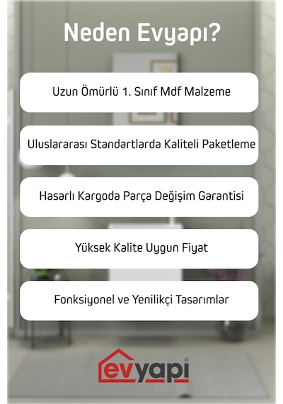 Biani Fix Arya 55 Cm Banyo Dolabı,Seramik Lavabolu, Aynalı,Lavabo Dahil,Mdf,Mat Beyaz