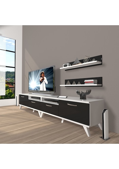 Decoraktiv Eko 200r Mdf Retro Tv Ünitesi Tv Sehpası Beyaz - Siyah