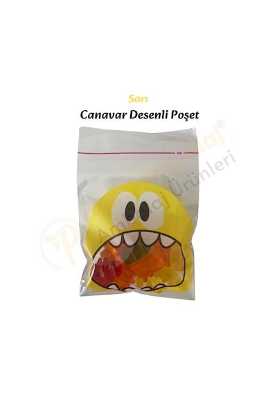 500 Adet Sarı Canavar Desenli Cake Pop & Kurabiye Poşeti-10x15 Cm