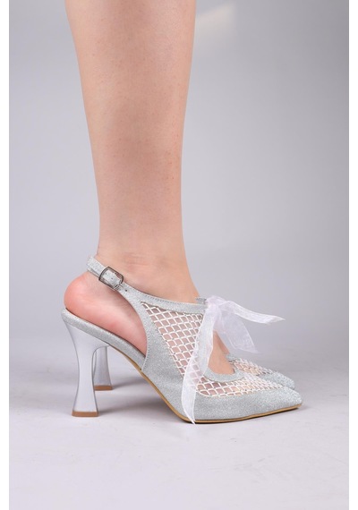Bernal Tül Bağcıklı Stiletto Gümüş-8472 Gümüş